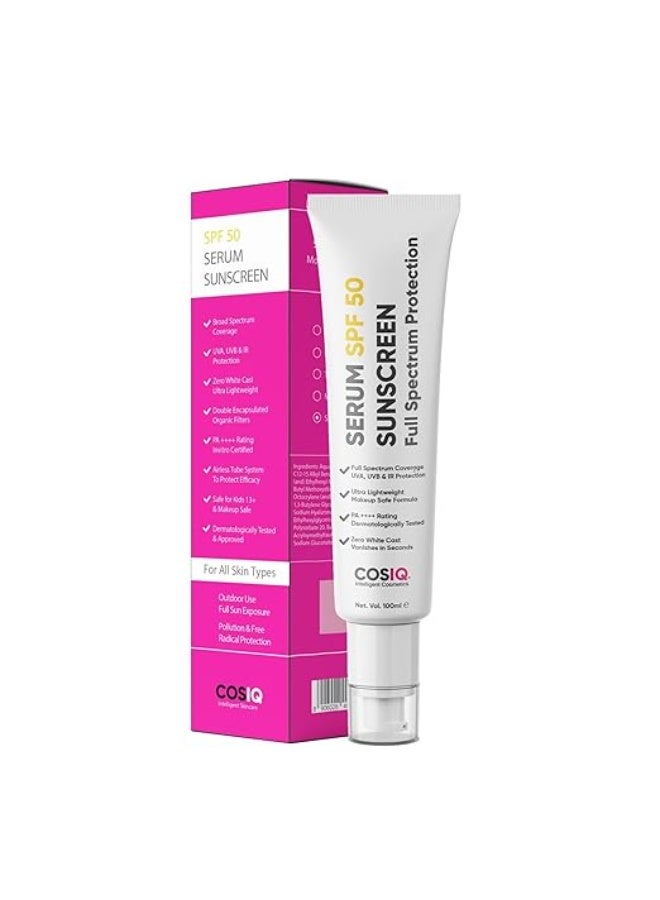 "كوز آي كيو" سيروم واقي من الشمس فائق الخفة من COS-IQ بعامل حماية SPF 50 PA++++ | حماية ثلاثية الأبعاد من الأشعة فوق البنفسجية، لا يترك أي أثر أبيض، غير دهني، مقاوم للماء | حماية يومية واسعة النطاق من الشمس للرجال والنساء، 100 مل - Image 1